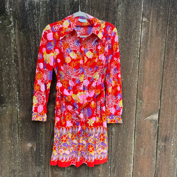 Vintage Psychedelic Dagger Collar Dress M/L