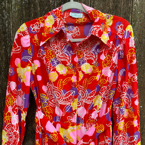 Vintage Psychedelic Dagger Collar Dress M/L