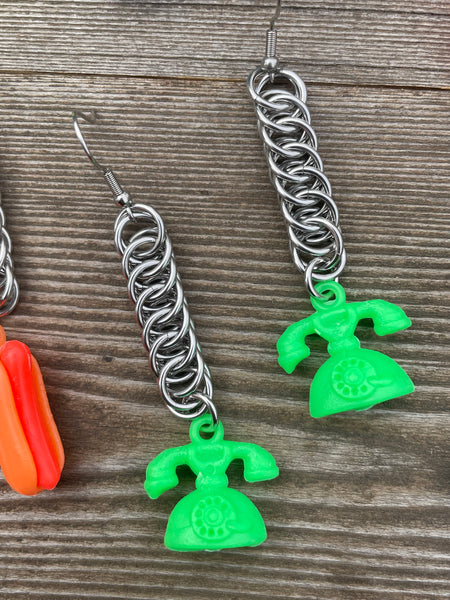 Kitschy Chainmaille Telephone Earrings