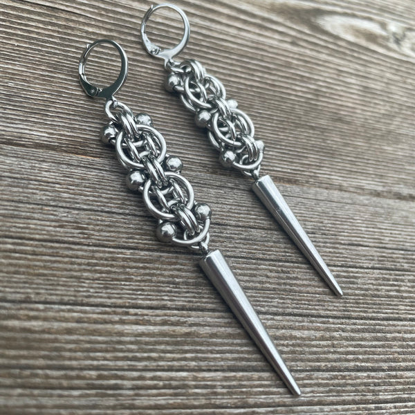 Beaded Helm Chainmaille Earrings