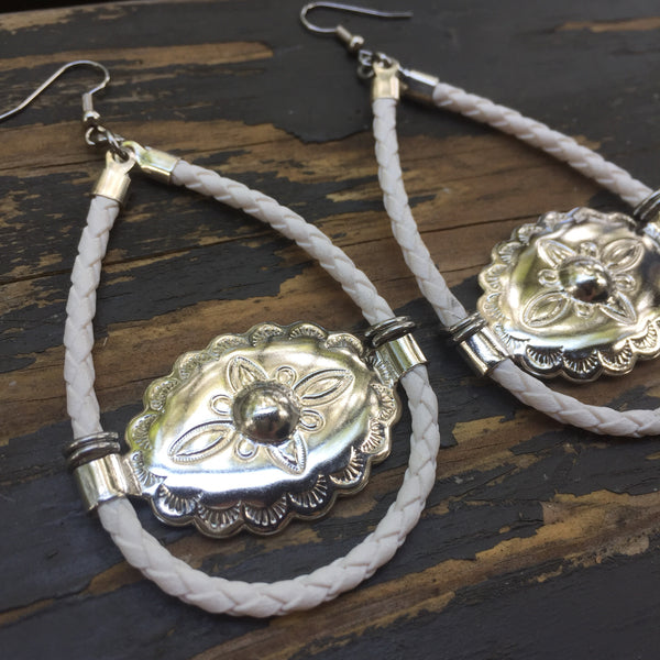White Bolo Cord Hoop Earrings