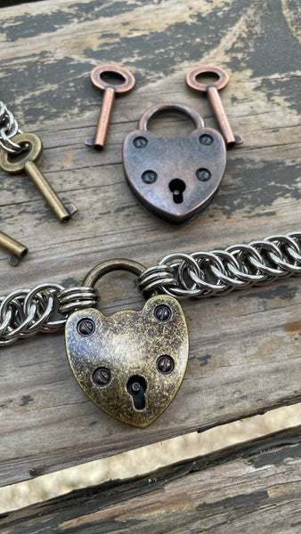 Heart Lock Chainmaille Necklace & Earrings