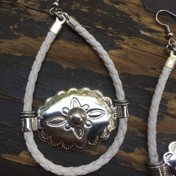 White Bolo Cord Hoop Earrings